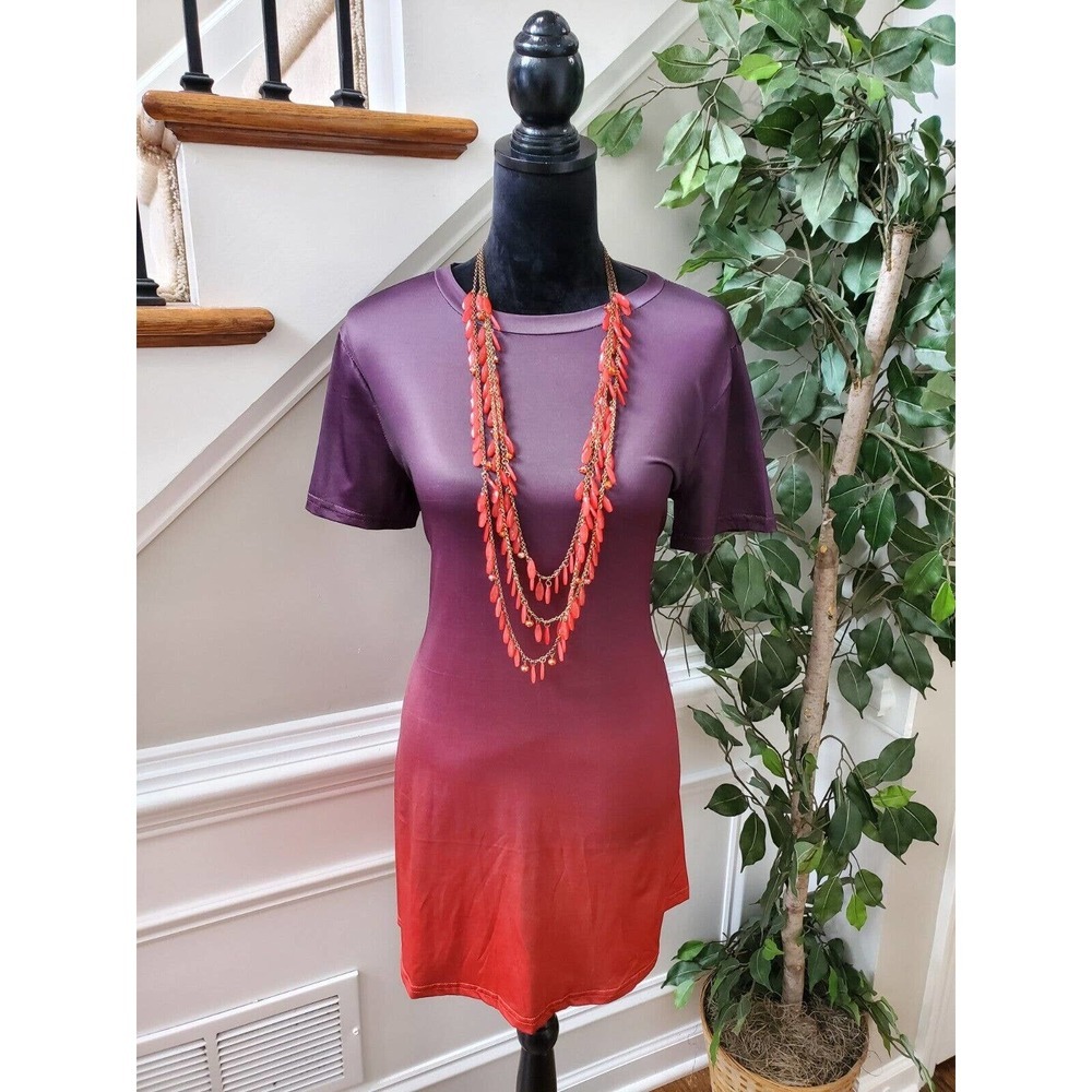 SHEIN Women's‎ Purple Polyester Crew Neck Short Sleeve Tunic Top Shirt M
